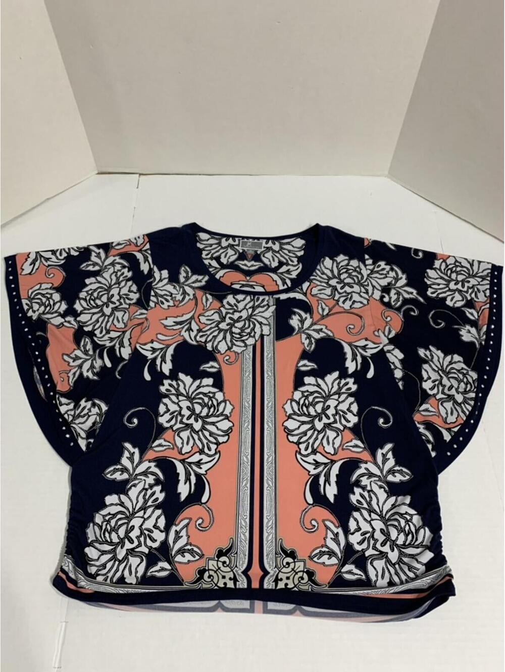 JM Collection Womans Size XL Navy and Coral Top Blouse Shirt